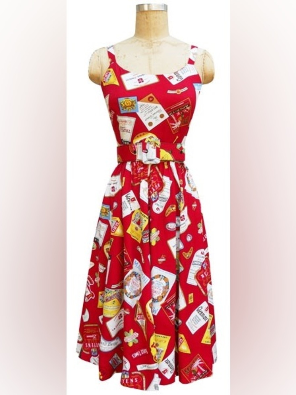 Trashy Diva by Candice Gwin Red Printed Belted Dress size 4 unlined liquor